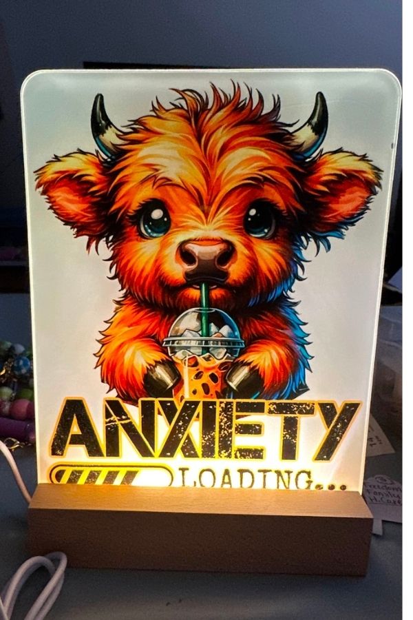 Anxiety Loading Highland Cow LED Sublimation Photo Nightlight | Custom Sublimation Light