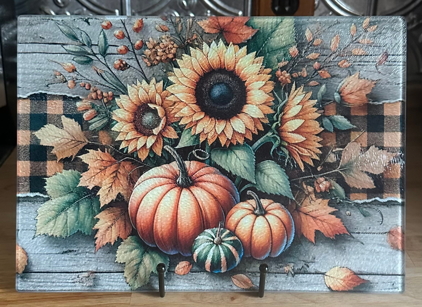 Sunflower & Pumpkin Glass Cutting Board | Fall Sublimation Gift