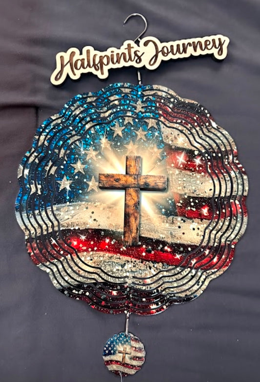 10” Wind Spinner w/tail-American Cross