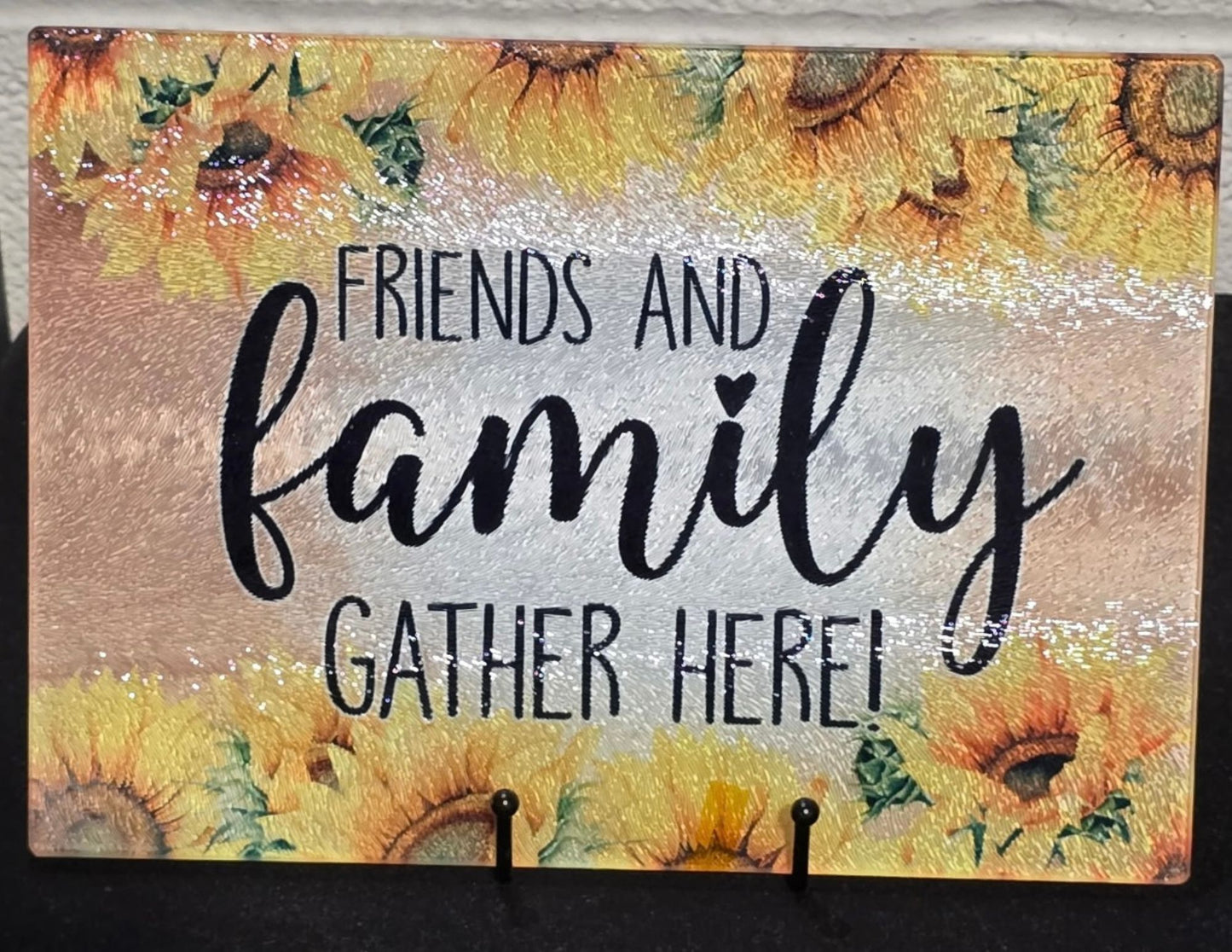 Friends & Family Gather Here Glass Cutting Board | Farmhouse Kitchen Decor