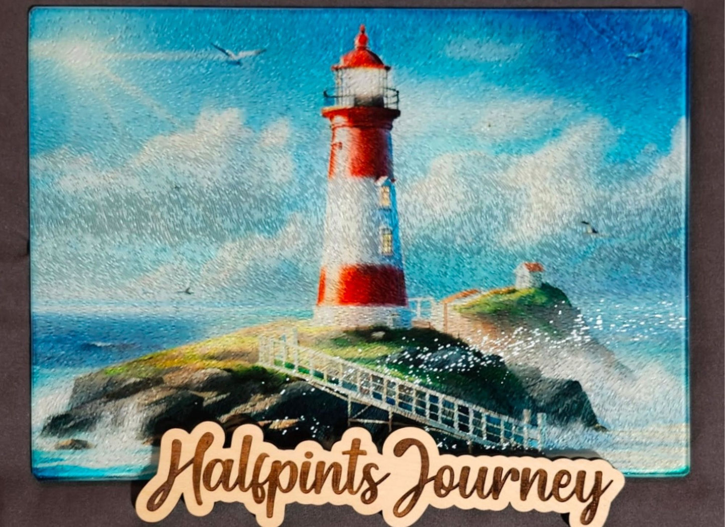 Lighthouse Glass Cutting Board | Nautical Coastal Kitchen Decor